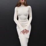 Fongt Long Pit Knitted Dress Female Solid Color Wool Tight Sex 2023 Autumn And Winter