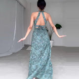Fongt New Fashion Print Round Collar Sleeveless Sexy Strapless Dress Woman-Outfit