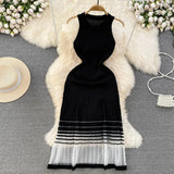 Fongt Summer High-End Sense Temperament Round Recipient Waist Thin A-Word Mesh Splicing Knitted Vest Dress