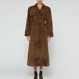 Fongt 2025 Autumn And Winter Women's Brown Ion Belt With Long Coat Retro Temperament Elegant