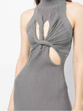 Fongt 2024 New Hollow Out Kink Design Sense Slim Show Thin Knitting Sleeveless Vest Skirt Female Sense Dress-Outfit