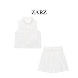Fongt Homemade New Women's Oceaned Bags Vest With Belt Casual Shorts