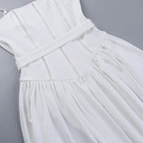 White Stripe Corset Frill Midi Dress-Outfit
