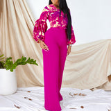 Fongt Large-Size Women's New Fashion Print Strapped With Broad Leg Pants Two-Set Set