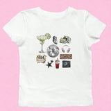 Disco Print White Graphic Tee-Outfit