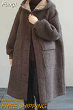 New Winter Large Size Women's Lambswool Coats Loose Long Overcoats Solid Female Blend Coats Hooded Trendy Ladies