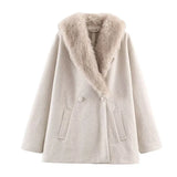 Fongt Solid Color Collar Zipper Large Pocket With Long-Sleeved Cotton Coat Water-Washed Cotton Clothes