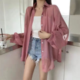 Fongt Temperament Long-Sleeved Sunscreen Shirt Women 2025 Summer New Chiffon Shirt Air-Conditioning Shirt White