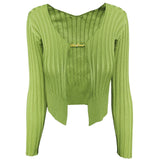 Fongt 2023 Explosion Sweater Woman Sexy Deep V Gold Standard Long-Sleeved Knitted