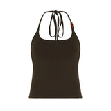 Fongt Cloth Forget The Holiday Style Retro Bead Design Hanging Neck Vest Striped Shorts Hot Beach Blouse