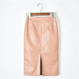 Winter Korean PU Leather Skirts Women High Waist Straight Midi Skirts Sexy Skirt Women Plus Size Solid Split Skirts