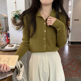 Fongt French Campus Style Style Button Knitted Cardigan Women's Autumn And Winter New Solid Color Repair Slim Thin Inside