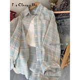Fongt Blue Shirt Coat Women's Top 2025 Spring And Autumn New High-End Feel French Chic Loose Plaid