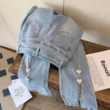 New Chic Love Button Split Jeans Women's Summer Hot Girl jeans Retro High Waist Straight Slim Flared Denim Pants