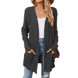 New Pit Long Sleeve Pocket Casual Solid Color Cardigan Coat-Outfit