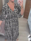 Fongt Summer Explosion Super Fairy V Collar Seaside Holiday Beach Print Loose Dress