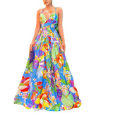Fongt Summer New Women's Wish Dress Holiday Print Shoulder Slings Long