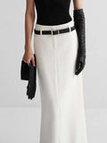 Solid Skirt Women 2023 Spring Fashion Low Rise Waist A-line Straight White Faldas Bottom Simple Elegant Slit Maxi Skirts-Outfit