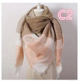 Designer Fashion Pink Scarf Soft Cashmere Acrylic Warp Square Oversize Shawl For Women Winter Plaid