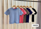 Fongt Version Of The Solid Color Short Sleeve Collar Collar Threaded Knitted Shirt Summer Sweater Bottom T-Shirt With Top