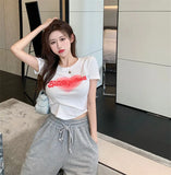 Fongt Letter Print T-Shirt Women's Summer 2024 New Ins Slim Short Design Sense Niche Short-Sleeved