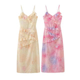 Fongt Sexy Women's New V-Necked Leaves With Long Slingless Sleeveless Dress