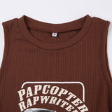 90's Retro Print Ribbed Crop Tank Top-Outfit