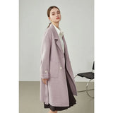 Double Breasted 100% Wool Coat Women Elegant Cashmere Long Winter Coat Female Oversized Vitnage Blend Jacket