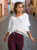 Fongt Collared Women 2025 Spring New Temperament Elegant Comfortable Leisure And Loose V Tie Collar Short