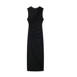 Fongt Women's Clothing 2025 Spring New Sleeveless Folding Decorative Fan Flute Dress Dress Dress