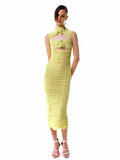 Women's New Sexy Hollow Sleeveless Dress In Long Skirt Flower Decoration Folding Bag Hip