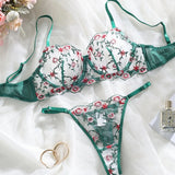 Sheer Lace Foliage Embroidered Lingerie Set-Outfit
