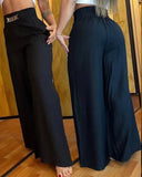 Wide Leg High Waist Trousers Loose Slimming Metal