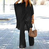 Women Pants Sets ZANZEA Summer V Neck 3/4 Sleeve Asymmetrical Blouse Suits Two Piece Sets Solid Trouser Suits