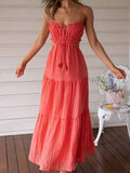 Ruched Tie-Up Strappy Maxi Dress-Outfit