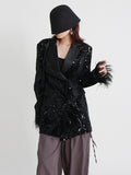 Fongt 2024 New V-Neck Long Sleeve Sequin Ostrich Splicing Suit Jacket-Outfit