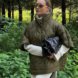 Fongt Half Zipper Loose Waterproof Cloak Type Cotton Coat Female Half Sleeve Diamond Lattice Wire Padded Coat-Outfit