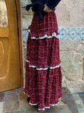 Red Plaid Ruffle Maxi Skirt-Outfit