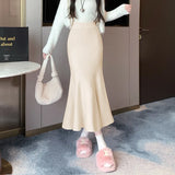 Half Skirt Women's Spring And Autumn Korean Version Solid Color Slim Long Skirt Shows Skinny Buttocks Fishtail Skirt With Long Winter Style-Outfit