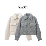 Fongt Homemade New Women's Basic Long-Sleeved Clip Short Jacket Jacket 3046288