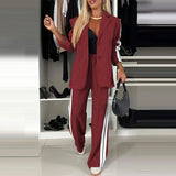 Fongt Casual Black And White Striped Suit Suit Women's Clothing
