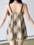 Fongt Print Bow Tie Sling Sling Sexy Babes Lace Spliced Backclothing