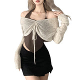 Fongt 2023 Summer New Women's Fashion Sexy Trend Wind Two-Piece Strap Waist Crop T-Shirt-Outfit