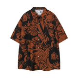 Gothic Japanese Anime Graphic Shirt Men Oversized Button Up Shirts Hip Hop Vintage Blouses Harajuku Loose Casual Summer