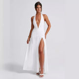Fongt Ins Dress Spring And Summer Sexy Hot Girl Tie V Neck Tie Open Back Slit Stylish Temperament
