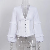 Lace Up Corset Long Sleeve Blouse-Outfit