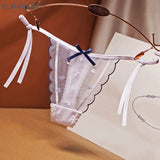 Transparent Embroidery Mesh Thong Bandage Bow Strap Women Fashion Underwear Panties Briefs Hot Gilr Love G-String