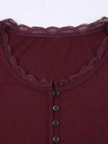 Solid Lace Trim Breasted Long Sleeve Knit-Outfit