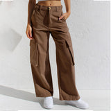 Loose Wide Leg Straight Leg Multi-Pocket Cargo Jeans-Outfit