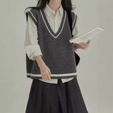 Fongt Girls Design A Sense Of Small Gentle And Comfortable Cold Literature Retro Wool-Blend Knitted Vest Vest